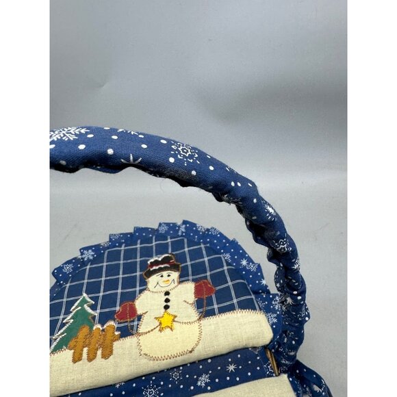 Holiday Snowman Woven Wicker Cloth Basket Lid Handle Christmas Home Decor READ - Picture 6 of 12